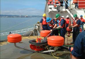 Coast Guard members deploying a SORS Teminator Skimmer